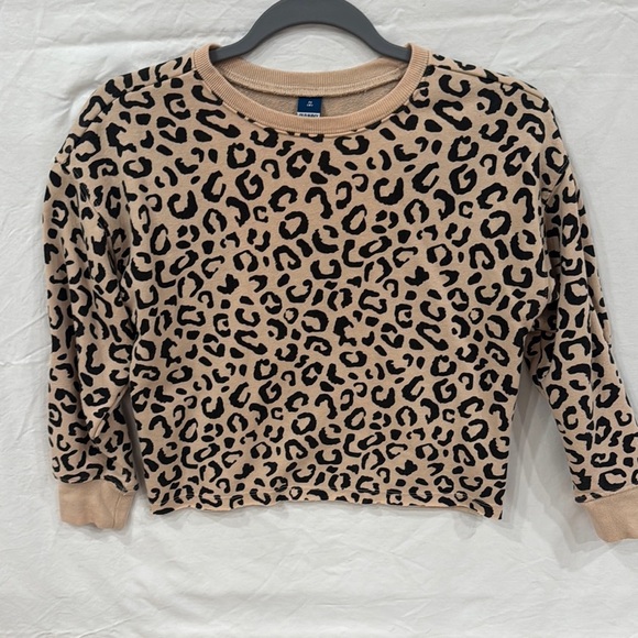 Old Navy Tan and Black Leopard Print Cropped Sweatshirt - Picture 1 of 3
